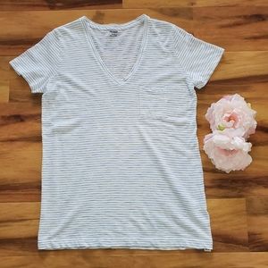 *NWT* Madewell White/Blue Stripe V neck Sz Small
